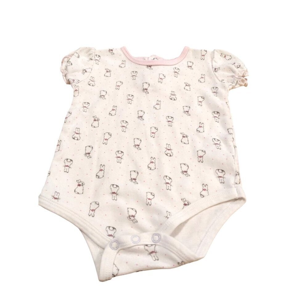 *Beatrix Potter Peter Rabbit One Piece Romper Baby 6- 9 Month White Pink Cotton